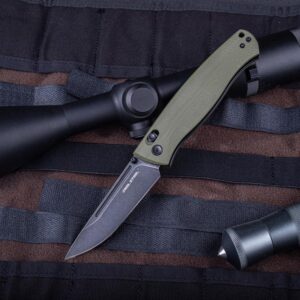 Real Steel Pathfinder FFG - 3.74" Alleima 14C28N Blackwash Blade,G10 Handle Knife - Perfect for Camping, Hiking, EDC Cutting Tasks,Unique Gifts for Men Women Dad Husband Boyfriend - Green G10 Handle