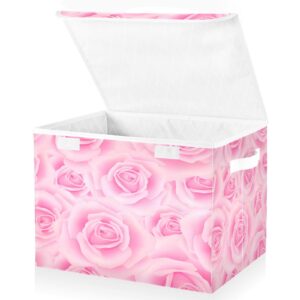 alaza seamless pattern with pink roses storage bins with lids,fabric storage boxes baskets containers organizers for clothes and books