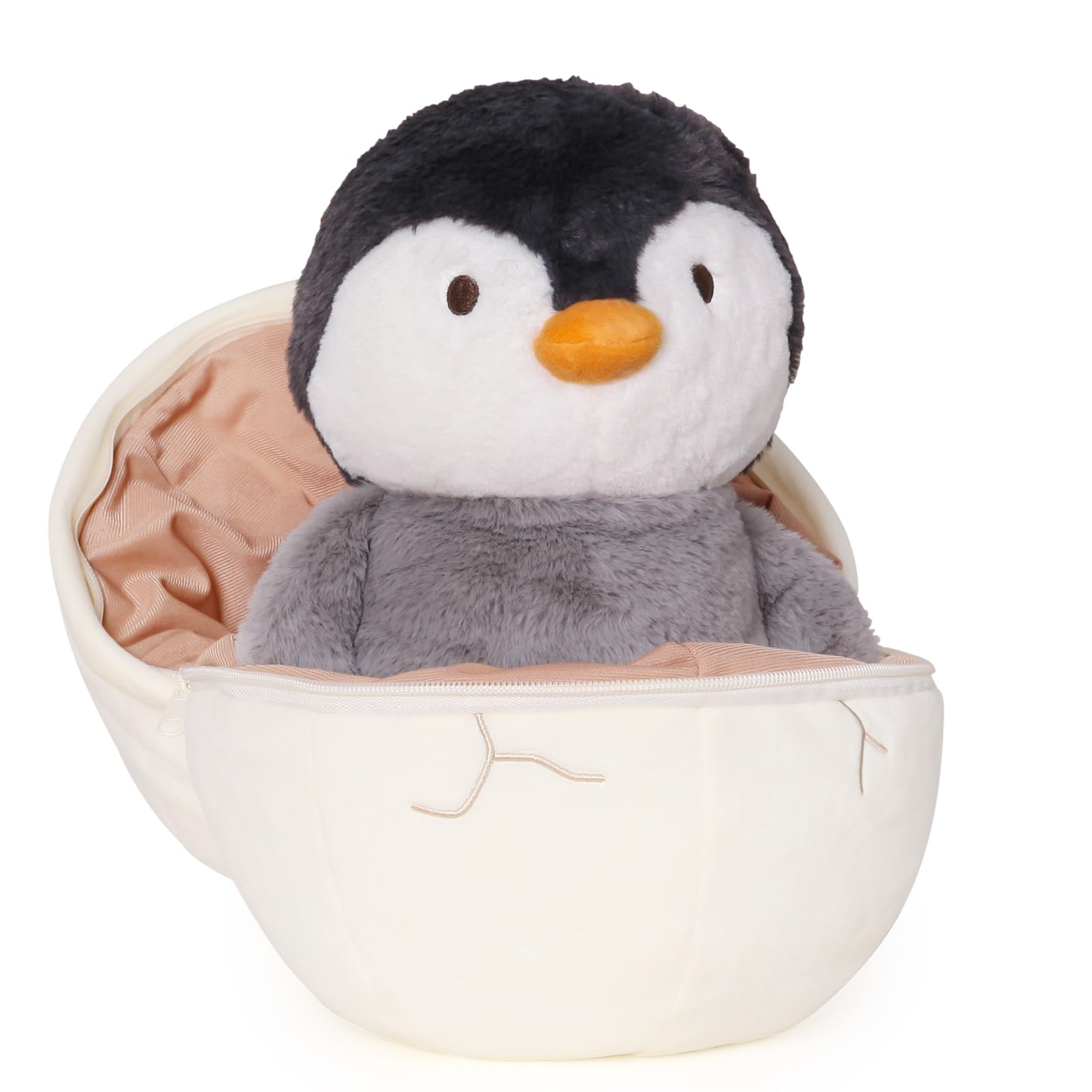 2024 New Penguin Egg Plush Pillow, 13in Surprise Zip-Up Egg Hideaway Penguin Stuffed Animal, Cute Stuffed Toys for Boys and Girls Birthday, (Penguin+Egg)