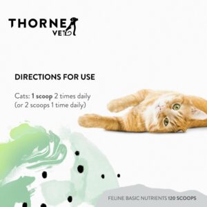 ThorneVet Feline Basic Nutrients - Multivitamin and Mineral Powder Health Supplement for Cats of All Ages - with Amino Acids, Omega 3 Fatty Acids & Probiotics - Tasty Beef Liver Flavor - 120 Scoops