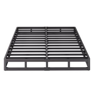 woozuro full size bed frame, 5 inch low profile metal box spring with fabric bed cover, 2500lbs heavy duty steel structure mattress base, noise-free bed foundation, easy assembly, black