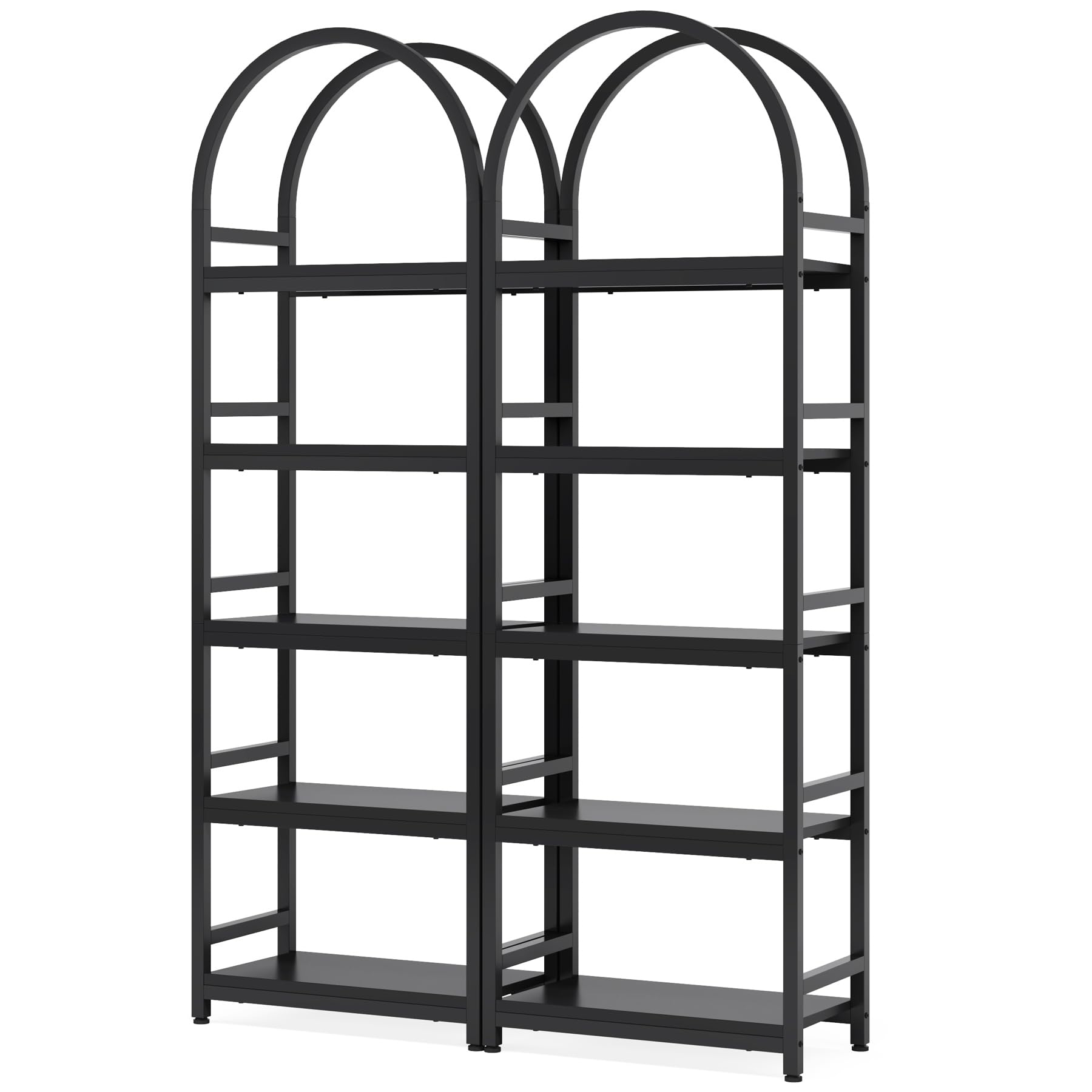 Tribesigns 5-Tier Open Bookshelf, 74.4" Industrial Arched Bookcase Storage Shelves with Metal Frame, Farmhouse Storage Rack Tall Standing Bookshelves for Bedroom, Living Room, Home Office