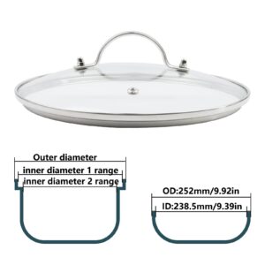 Antrader Tempered Glass Lid,9.5Inch Cookware Glass Replacement Lid For Any Skillet/Frying Pan/Pot (Interior Diameter: 9.39inch, Exterior Diameter: 9.92inch)