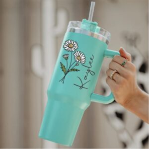 XJoyBloush Personalized Birth Flower 40 OZ Tumbler with Handle and Straw,Custom Insulated Tumbler with Name Stainless Steel 40OZ Cups Travel Coffee Mug Gifts for Women