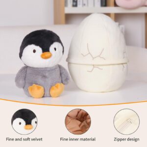 2024 New Penguin Egg Plush Pillow, 13in Surprise Zip-Up Egg Hideaway Penguin Stuffed Animal, Cute Stuffed Toys for Boys and Girls Birthday, (Penguin+Egg)