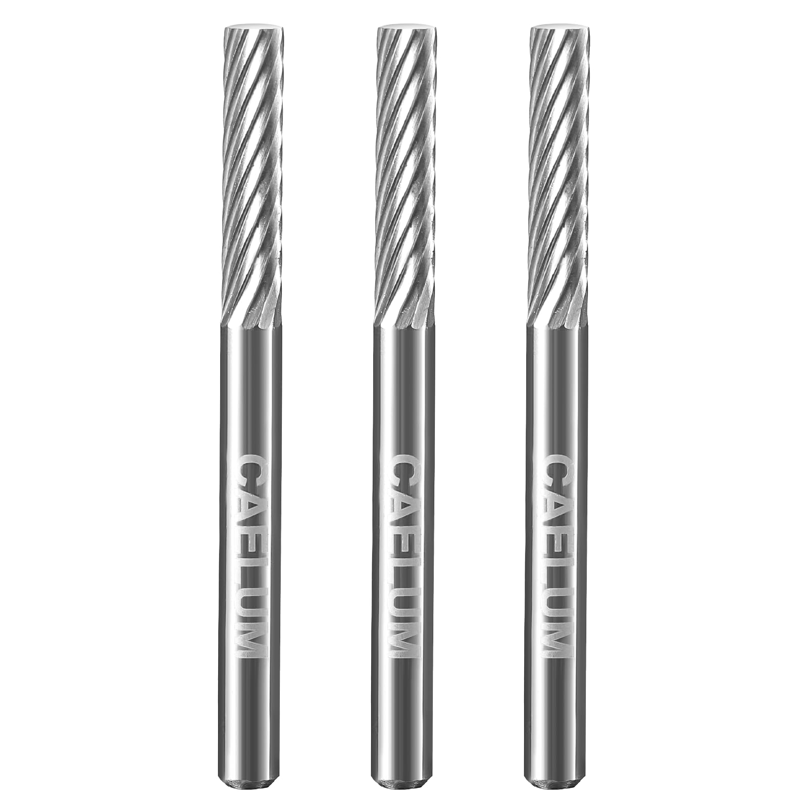 CAELUM Cylinder Tungsten Carbide Cutter, High-Performance Rotary Carving Bit, Metal Grinding Carving Tool Drill Bits, 1/8 in Shank Diameter for Die Grinder Kits, Silver, 3 Pcs