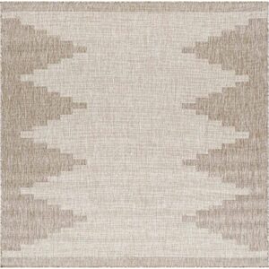 BoutiqueRugs Djugun Moroccan Geometric Area Rug - Outdoor Safe - Performance Rug for Porch, Patio, Entryway - High Traffic Rug - Beige, Cream, Tan, Brown - 2' x 2'11" (2x3 Small Area Rug)