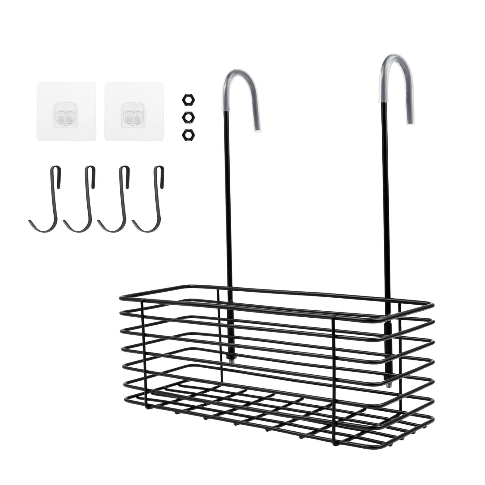 Pastlla Hanging Shower Rack, 304 Stainless Steel Bathroom Rack Storage Rack Shampoo Bracket, Shower Caddy Hanging, No Drilling, the Back Hook Can be Rotated, Single Layer Shelf, Black