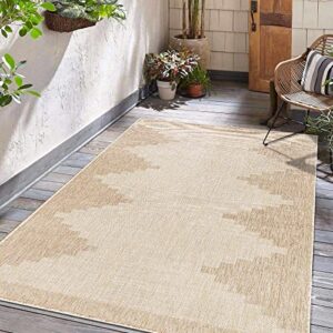 BoutiqueRugs Djugun Moroccan Geometric Area Rug - Outdoor Safe - Performance Rug for Porch, Patio, Entryway - High Traffic Rug - Beige, Cream, Tan, Brown - 2' x 2'11" (2x3 Small Area Rug)