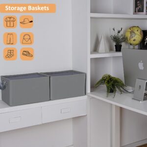 efluky Storage Bins, Fabric Storage Bins with Metal Frame, Collapsible Storage Baskets for Organizing, 2 Pack Medium Storage Baskets for Shelves and Closet, Grey