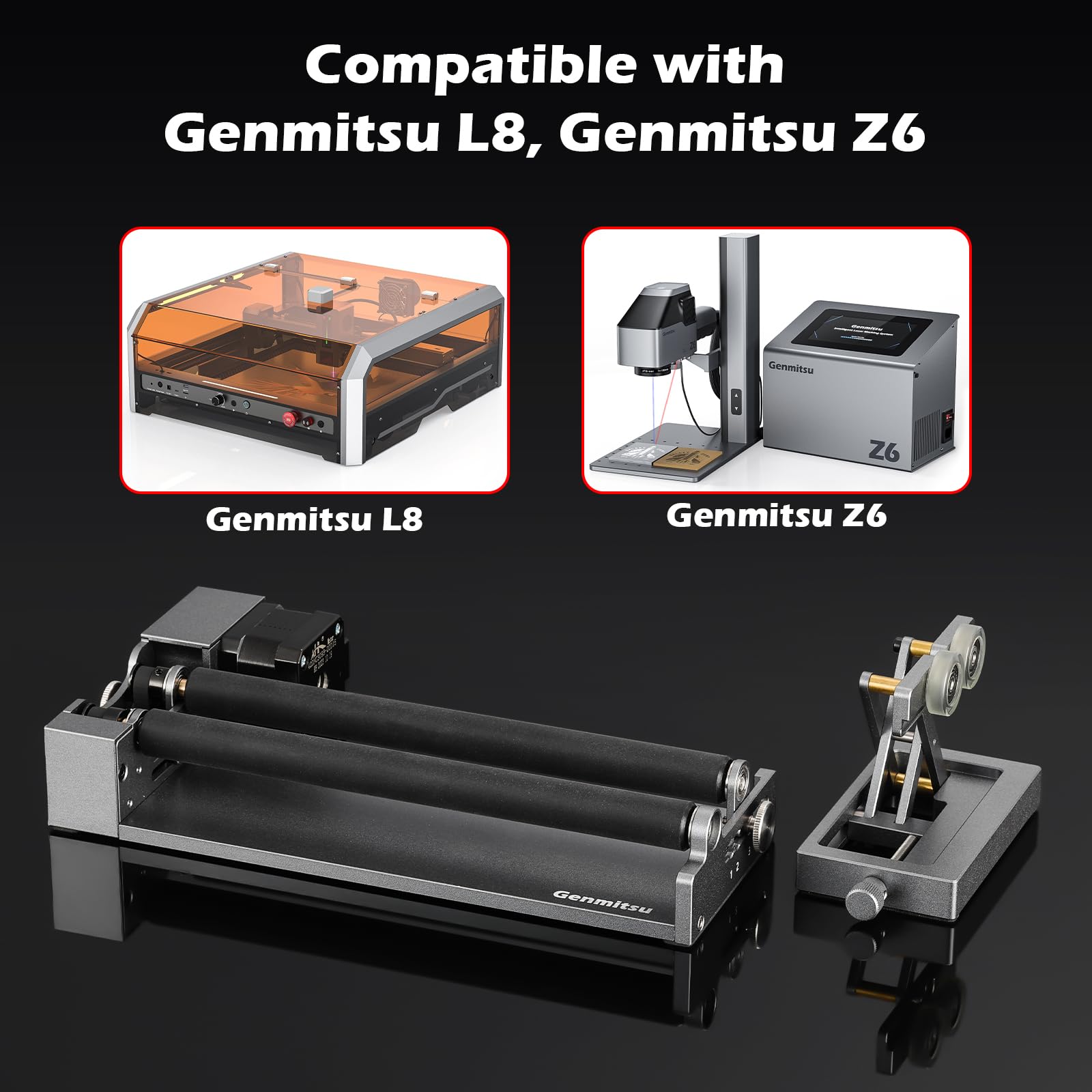 Genmitsu MD19 Rotary Roller Kit, 360° Y-axis Engraving Accessories for Genmitsu L8, Z6 Engraver Machines, Rolling Block for Various Height and Length Objects, Cylindrical Object, Wine Glass, Tumblers