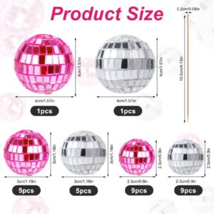 30pcs Disco Ball Cupcake Toppers, 70s Retro Cake Decorations with Stick Shiny Mini Disco Ball Picks Disco Theme Party Supplies for Dessert Birthday Decorations Ornament Small (Pink, Silver)