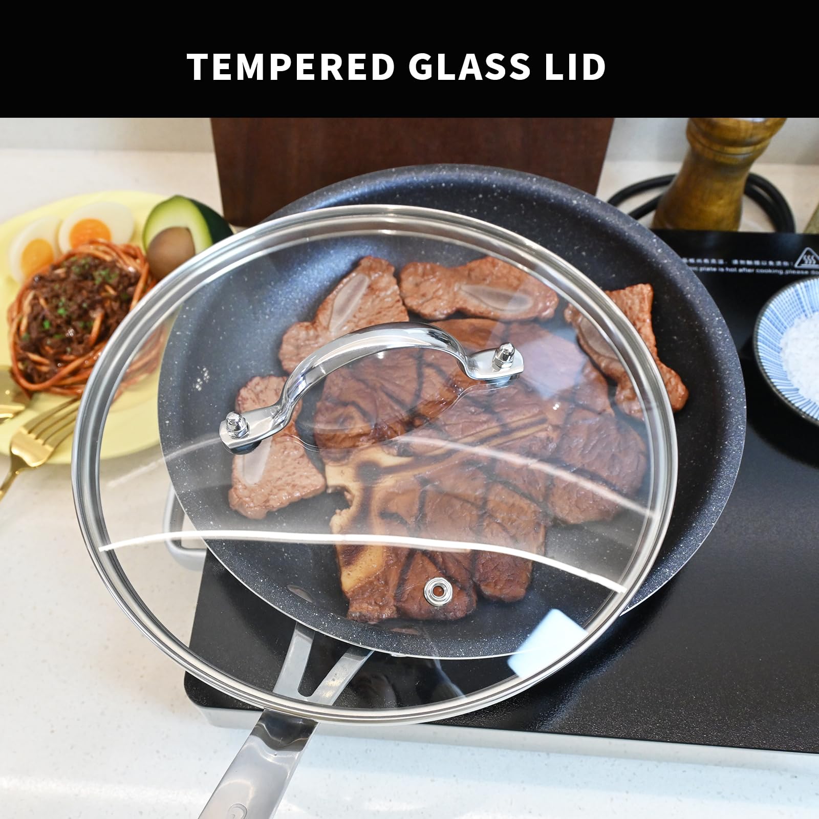 Antrader Tempered Glass Lid,9.5Inch Cookware Glass Replacement Lid For Any Skillet/Frying Pan/Pot (Interior Diameter: 9.39inch, Exterior Diameter: 9.92inch)