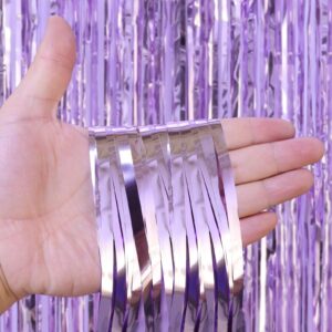 TOTAFAM 2 Pack Fringe Curtains Backdrops, Foil Fringe Curtains, Door Streamers for Birthday Wedding Bridal Shower Holiday Graduation Party Decorations, Photo Booth Backdrops Light Purple