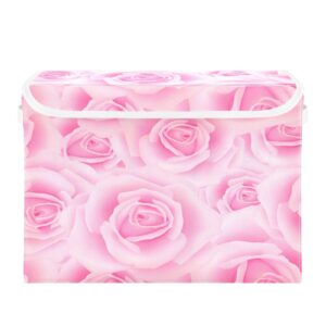 ALAZA Seamless Pattern with Pink Roses Storage Bins with Lids,Fabric Storage Boxes Baskets Containers Organizers for Clothes and Books