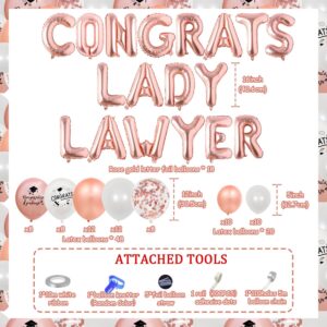 Law School Graduation Party Decoration 2025 - Rose Gold Lawyer Grad Congrats Lady Lawyer Balloon Banner Rose Gold White Congrats Balloon Garland Arch Kit for Law Day Decor Future Lawyer Party Supplies