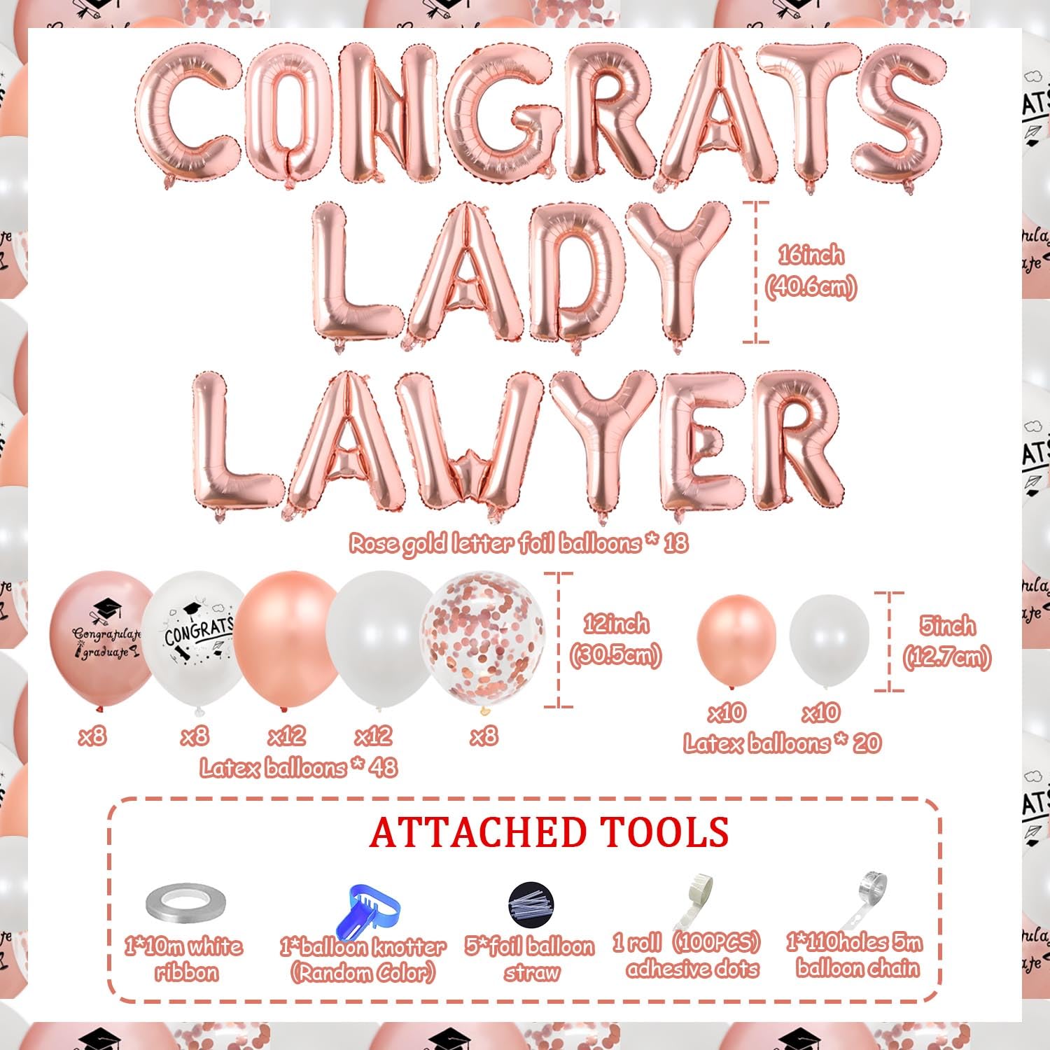 Law School Graduation Party Decoration 2025 - Rose Gold Lawyer Grad Congrats Lady Lawyer Balloon Banner Rose Gold White Congrats Balloon Garland Arch Kit for Law Day Decor Future Lawyer Party Supplies