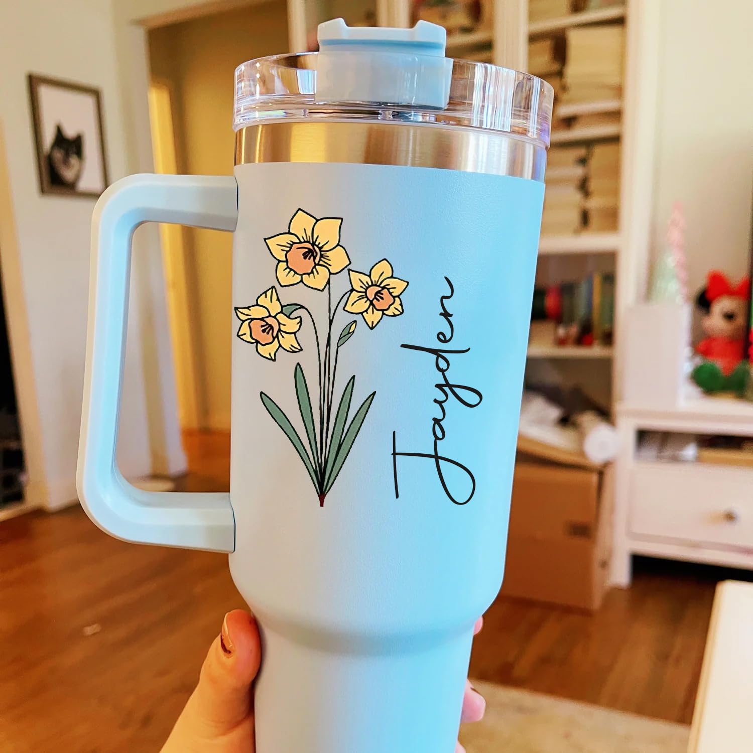 XJoyBloush Personalized Birth Flower 40 OZ Tumbler with Handle and Straw,Custom Insulated Tumbler with Name Stainless Steel 40OZ Cups Travel Coffee Mug Gifts for Women