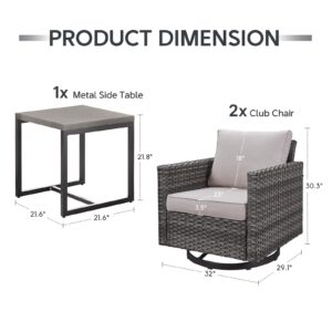 Artfurniz Outdoor Swivel Rocker Patio Chairs - 3 Piece Wicker Patio Furniture Set with Side Table, 360° Proch Swivel Glider Outdoor Rocking Bistro Set for Balcony Deck Poolside - Grey/Beige