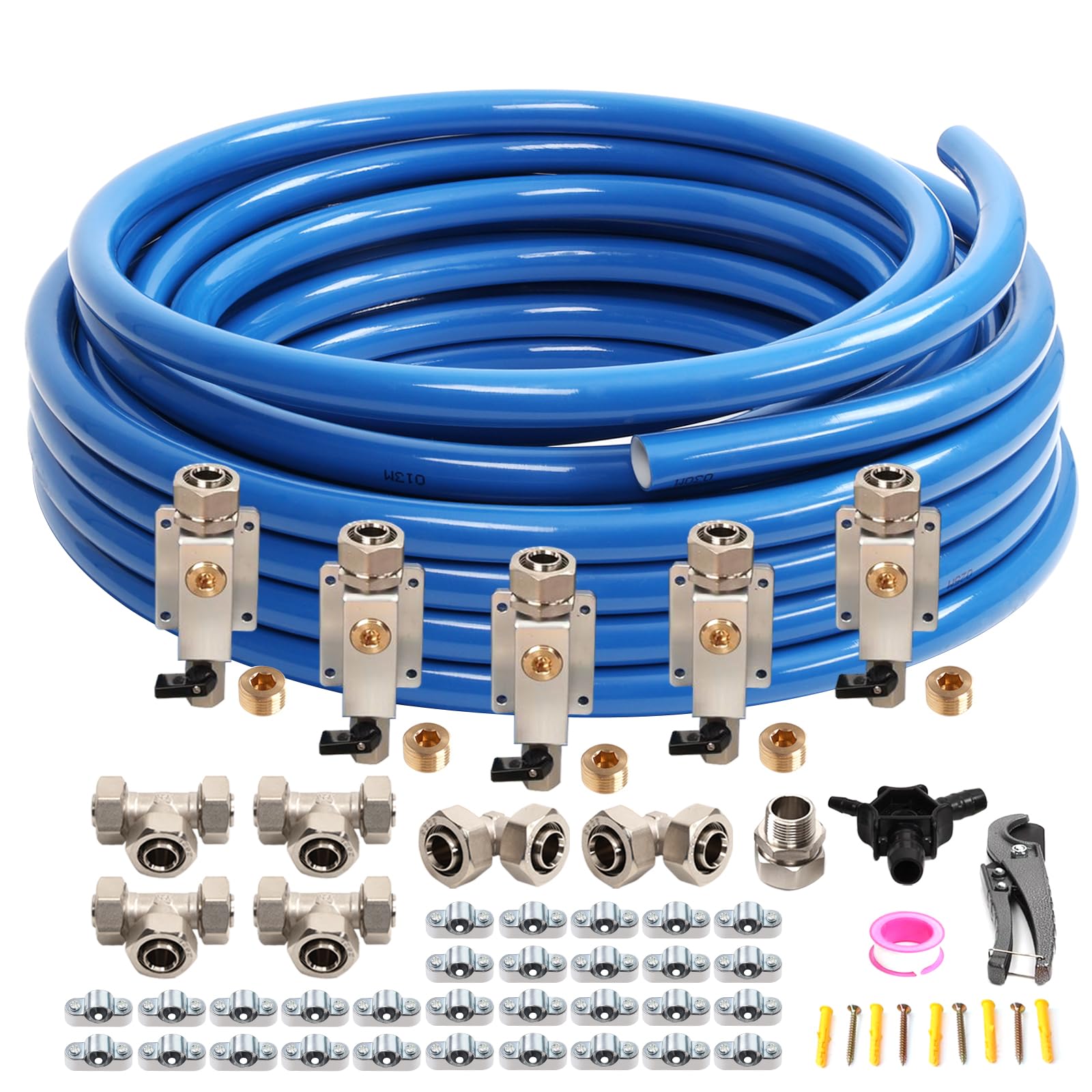 3/4"×120'&200'&300' Compressed Air Line Kit,HDPE-Aluminum-HDPE Piping,Includes 2×Right Angle Fittings and 4×Tee Fittings,Leak Proof&Easy to Install Garage Air Line Kit,Shop Air Line Kit