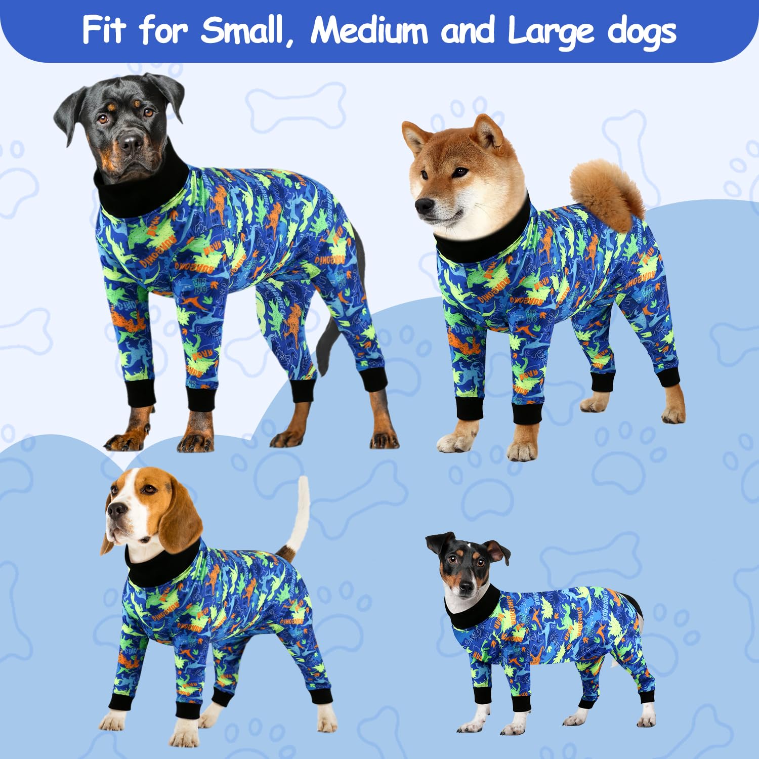 Etdane Dog Onesie Surgery Recovery Suit for Female Male Dogs After Spayed Suit Surgical Recovery Suit Anti Shedding Body Suit for Small Medium Large Dog Dinosaurs/L