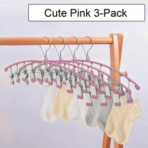 Legging Organizer for Closet,Upgrade Skirt Pants Hangers with Clips, Metal Yoga Pants Hangers 3 Pack w/10 Clips,Hangers Space Saving Closet Organizers w/Rubber Coated Closet Organizers(Pink3)…