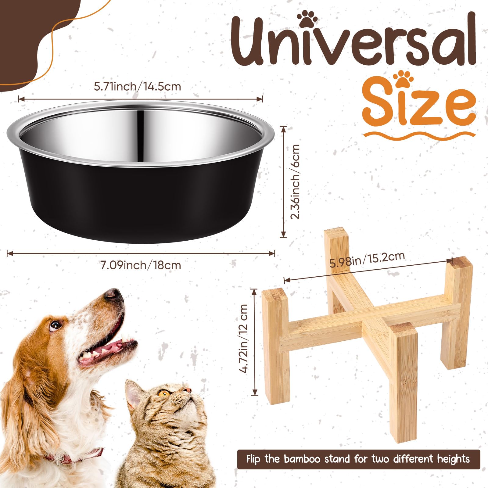 SiliFine 2 Sets Stainless Steel Dog Bowls Set with Stand Elevated Raised Dog Food Water Dish Adjustable Dog Bowl Holder Heavy Duty for Small and Medium Dogs Cats Pet, Black