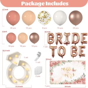 Bachelorette Party Decorations, LYVEEF Rose Gold Bridal Shower Decor, 111 PCS Blush Pink Balloons Garland Arch Kit with Bride To Be Balloons, Confetti Balloons, DIY Marquee Light Up Ring and Backdrop