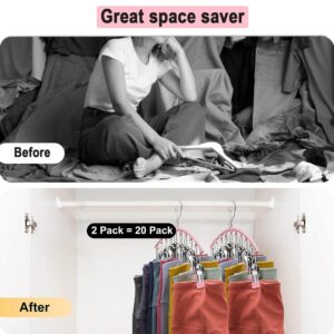 Legging Organizer for Closet,Upgrade Skirt Pants Hangers with Clips, Metal Yoga Pants Hangers 3 Pack w/10 Clips,Hangers Space Saving Closet Organizers w/Rubber Coated Closet Organizers(Pink3)…