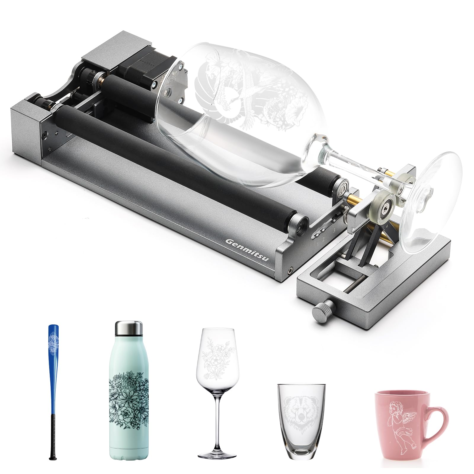 Genmitsu MD19 Rotary Roller Kit, 360° Y-axis Engraving Accessories for Genmitsu L8, Z6 Engraver Machines, Rolling Block for Various Height and Length Objects, Cylindrical Object, Wine Glass, Tumblers