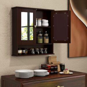 Byroce Bathroom Medicine Cabinet, Bathroom Wall Cabinet with 2 Mirror Doors & Adjustable Shelf, Over Toilet Storage, Wood Wall Mounted Storage Cabinet for Laundry Room, Living Room, Kitchen (Brown)