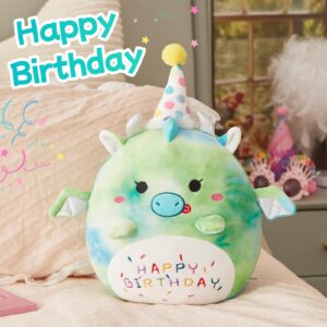 BSTAOFY 15'' Cute Happy Birthday Dinosaur Soft Plush Pillow Green Dinosaur Birthday Stuffed Animal Gifts for Boys Girls Baby Kids