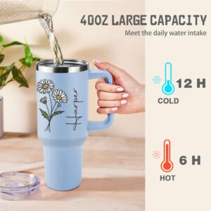 XJoyBloush Personalized Birth Flower 40 OZ Tumbler with Handle and Straw,Custom Insulated Tumbler with Name Stainless Steel 40OZ Cups Travel Coffee Mug Gifts for Women