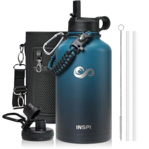 inspi insulated water bottle with paracord handle 64oz,indigo black