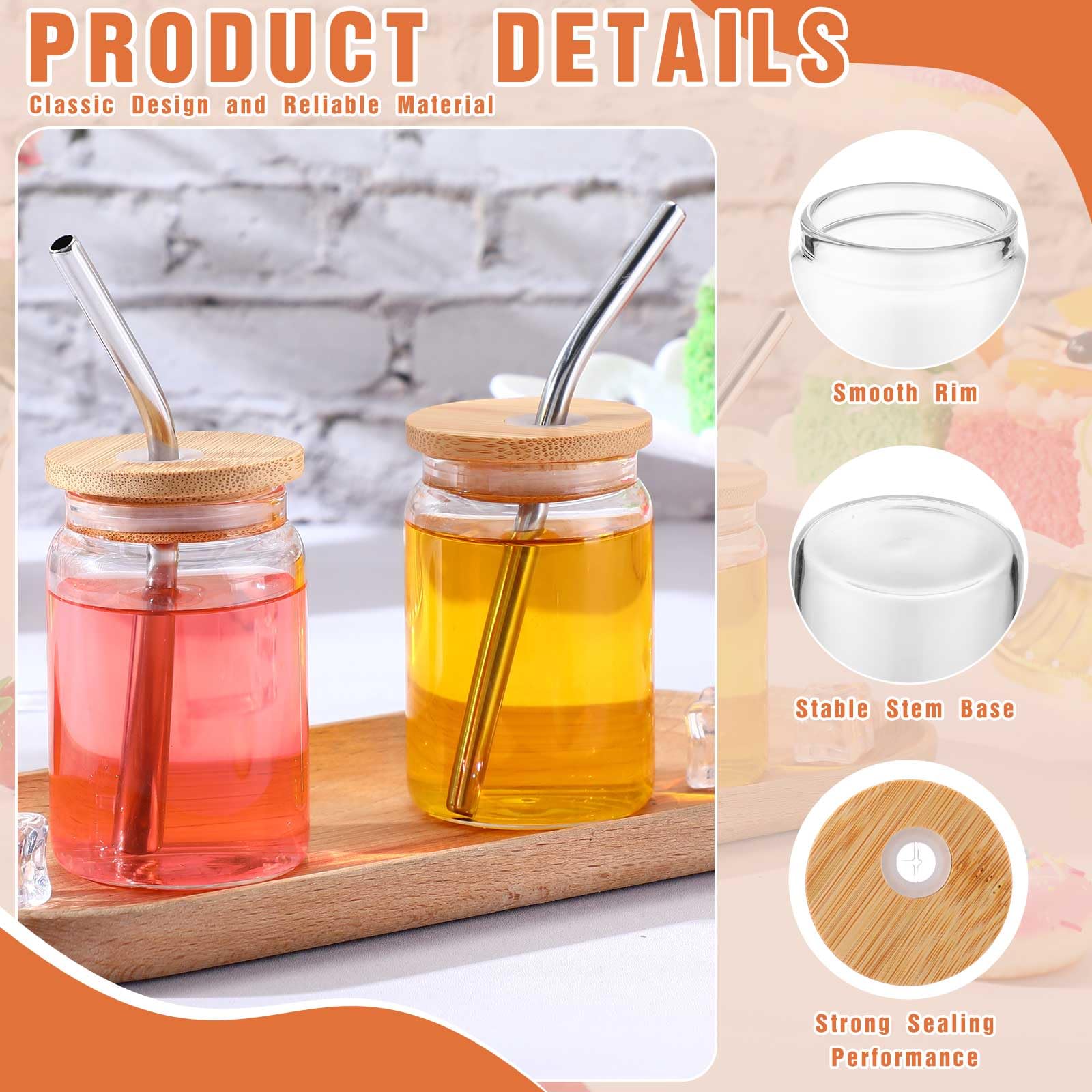 Nuogo 8 Pcs 3 oz Mini Glass Cups Mini Tumbler Shot Glass with Straw and Lid Sublimation Shot Glass Tumblers Blank Glass Cups for Wedding