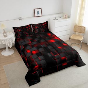 Feelyou Red and Black Bedding Set King Size Light Geometric Comforter Set for Kids Boys Girls Geometry Decor Comforter Modern Duvet Set