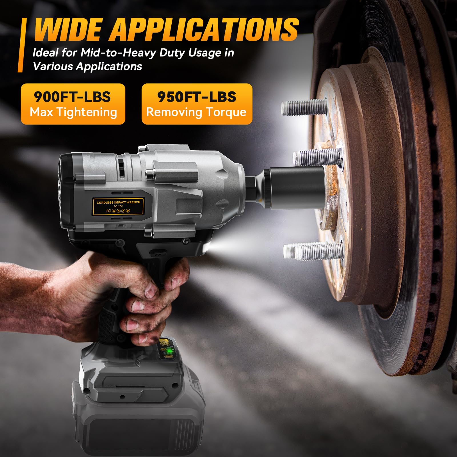 Cordless Impact Wrench 1/2 inch for Dewalt Battery, 900FT-LBS (1200N.m) Brushless Electric Impact Gun Includes LED Work Light, 2100RPM High Torque Impact Driver, Bare Tool Only