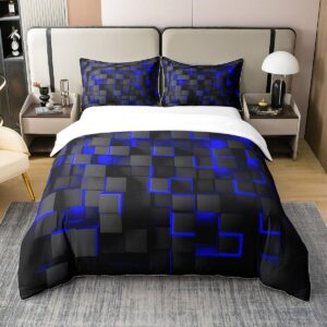 feelyou blue and black bedding duvet cover set 100% cotton full size light geometric bedding set for kids boys girls geometry decor comforter cover set modern style bedspread cover