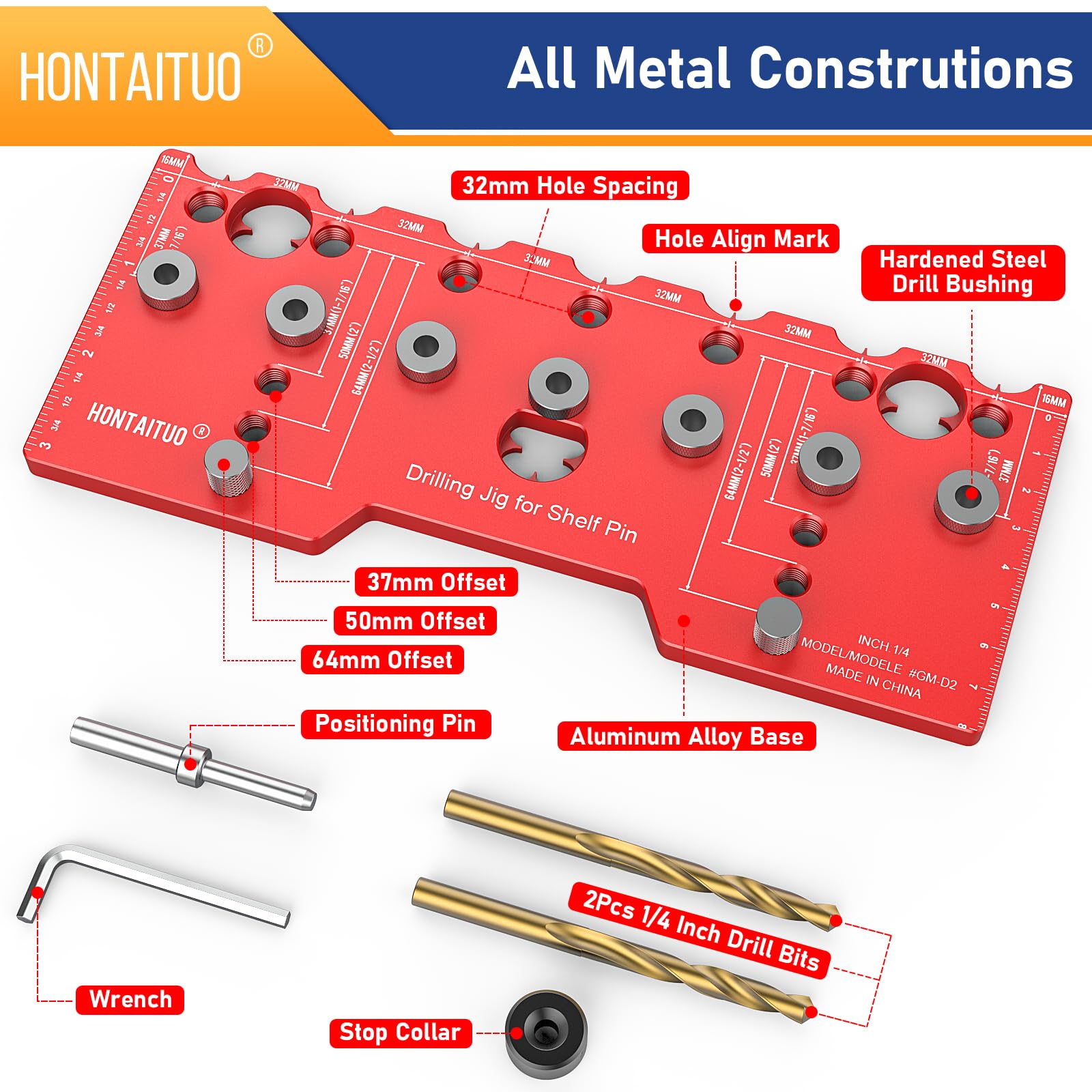 Shelf Pin Jig,1/4 Inch Shelf Pin Drilling Jig,Aluminum Alloy Cabinet Hole Drilling Template For Woodworking,Cabinet Hardware Jig