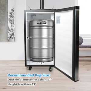 Keg Beer Cooler - 3.4 Cu.Ft. Capacity Kegerator w/ 4 Casters, CO2 Cylinder, Temperature Control - Black & Stainless Steel Finish