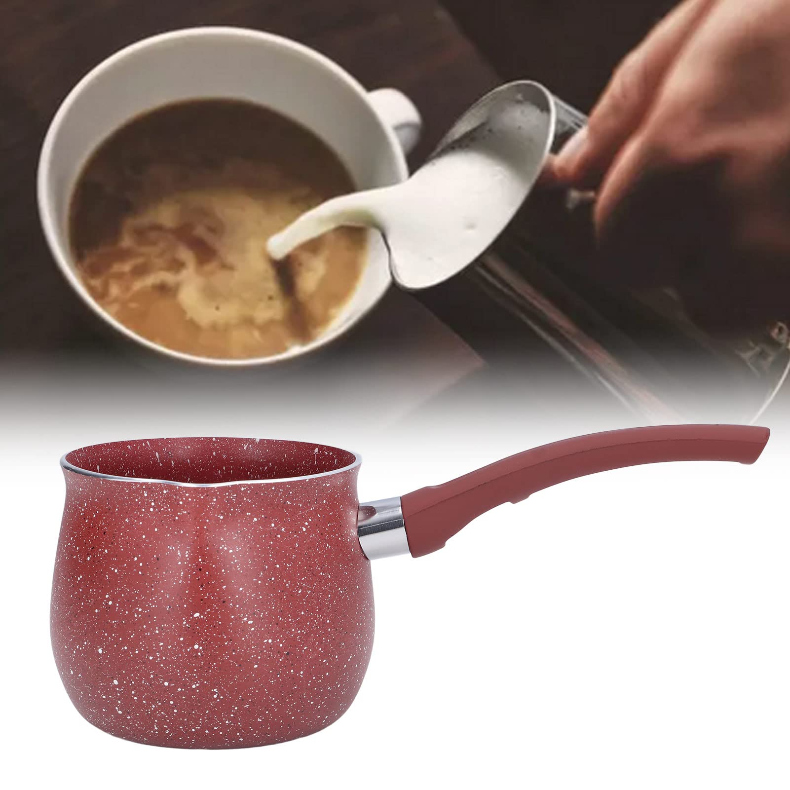 gernie Non Stick Coffee Warmer Pot, Aluminum Alloy Mini Milk Pan with Anti Scalding Handle, Food Grade Boiling Pot for Cooking, Portable Design, 10cm Diameter, for Home & Restaurant Use, Red