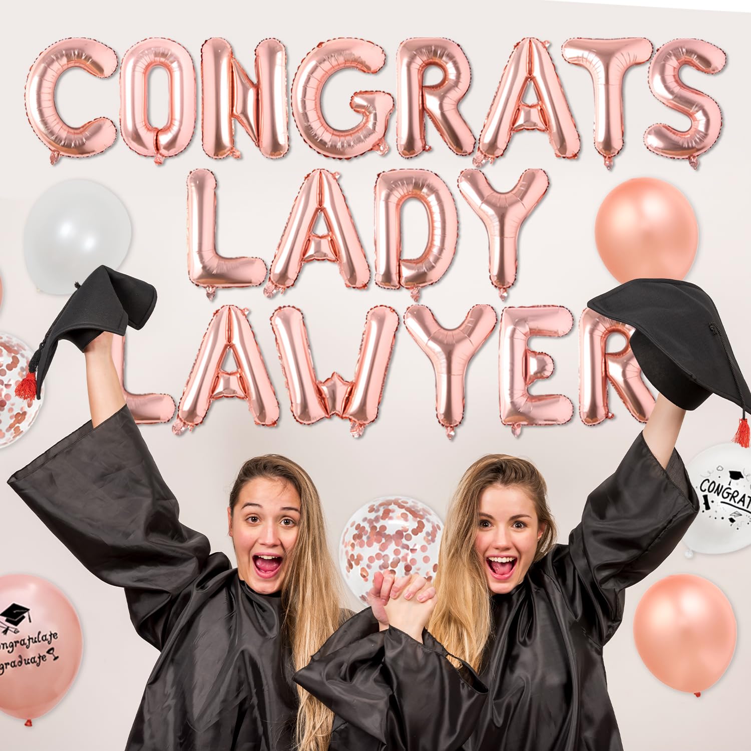 Law School Graduation Party Decoration 2025 - Rose Gold Lawyer Grad Congrats Lady Lawyer Balloon Banner Rose Gold White Congrats Balloon Garland Arch Kit for Law Day Decor Future Lawyer Party Supplies