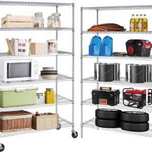 YRLLENSDAN 6000Lbs Capacity Adjustable Storage Shelves Heavy Duty Shelving Unit 6 Tier Metal Shelving with Wheels NSF Wire Shelving (48" W x 18" D x 72" H,Chrome)