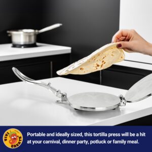 Vivicreate 8 Inch Tortilla Press, Tortilladora Press, Aluminum Tortilla Press, Flour Tortilla Press, Rotis Press, Quesadilla press, Taco Maker (Silver)