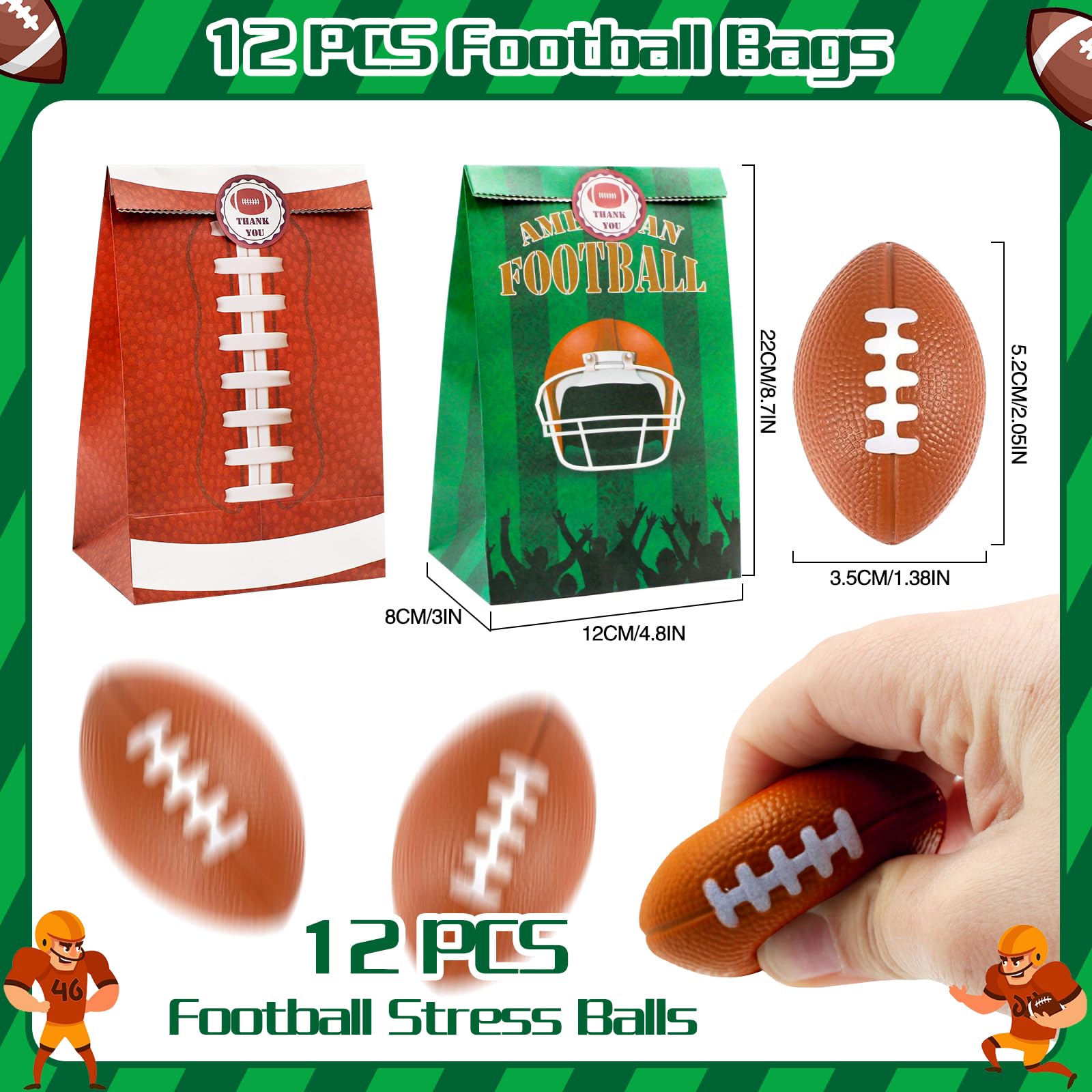 BOIKOKY 122Pcs Football Party Favors Football Goodie Bags Stuffers with Stress Ball Keychain Tattoo Sticker Silicone Bracelet for Football Birthday Party Supplies