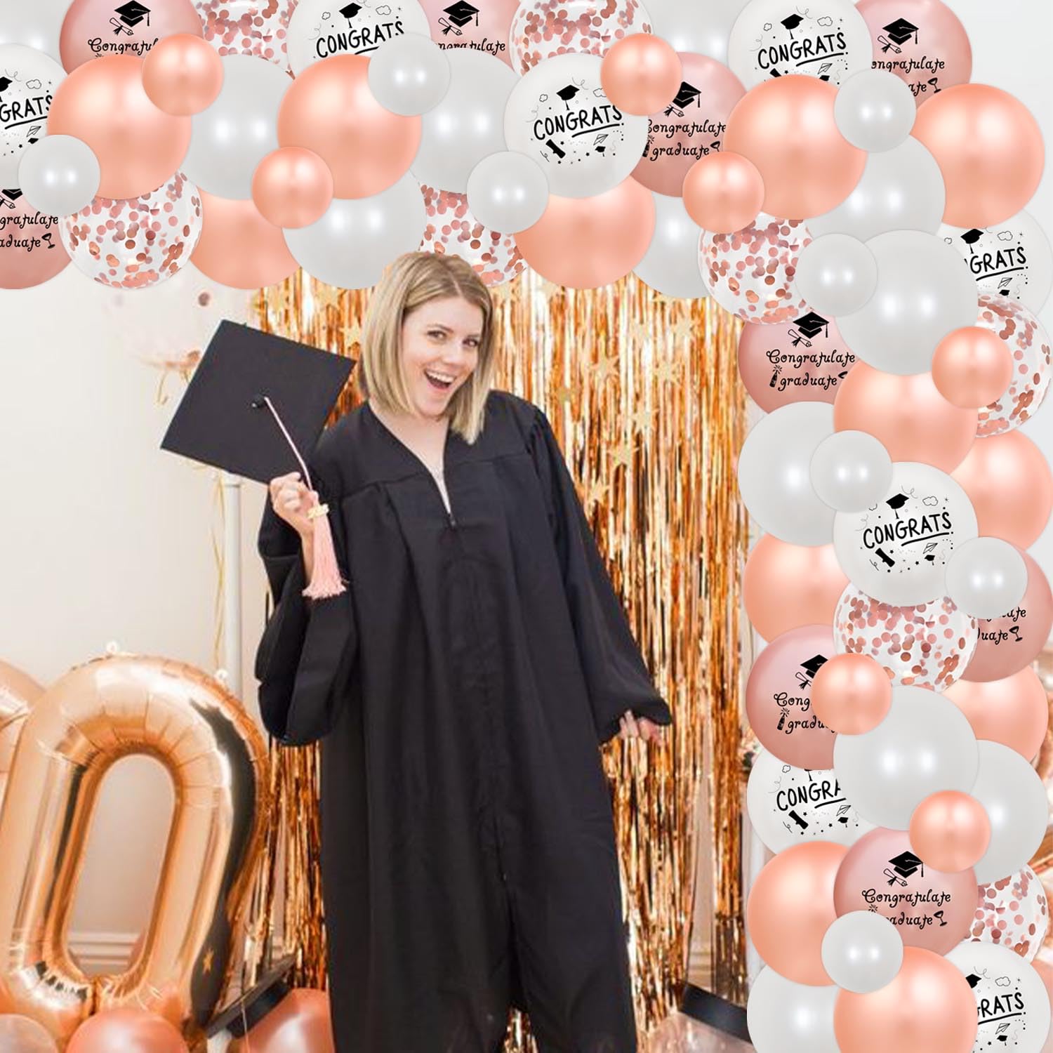 Law School Graduation Party Decoration 2025 - Rose Gold Lawyer Grad Congrats Lady Lawyer Balloon Banner Rose Gold White Congrats Balloon Garland Arch Kit for Law Day Decor Future Lawyer Party Supplies