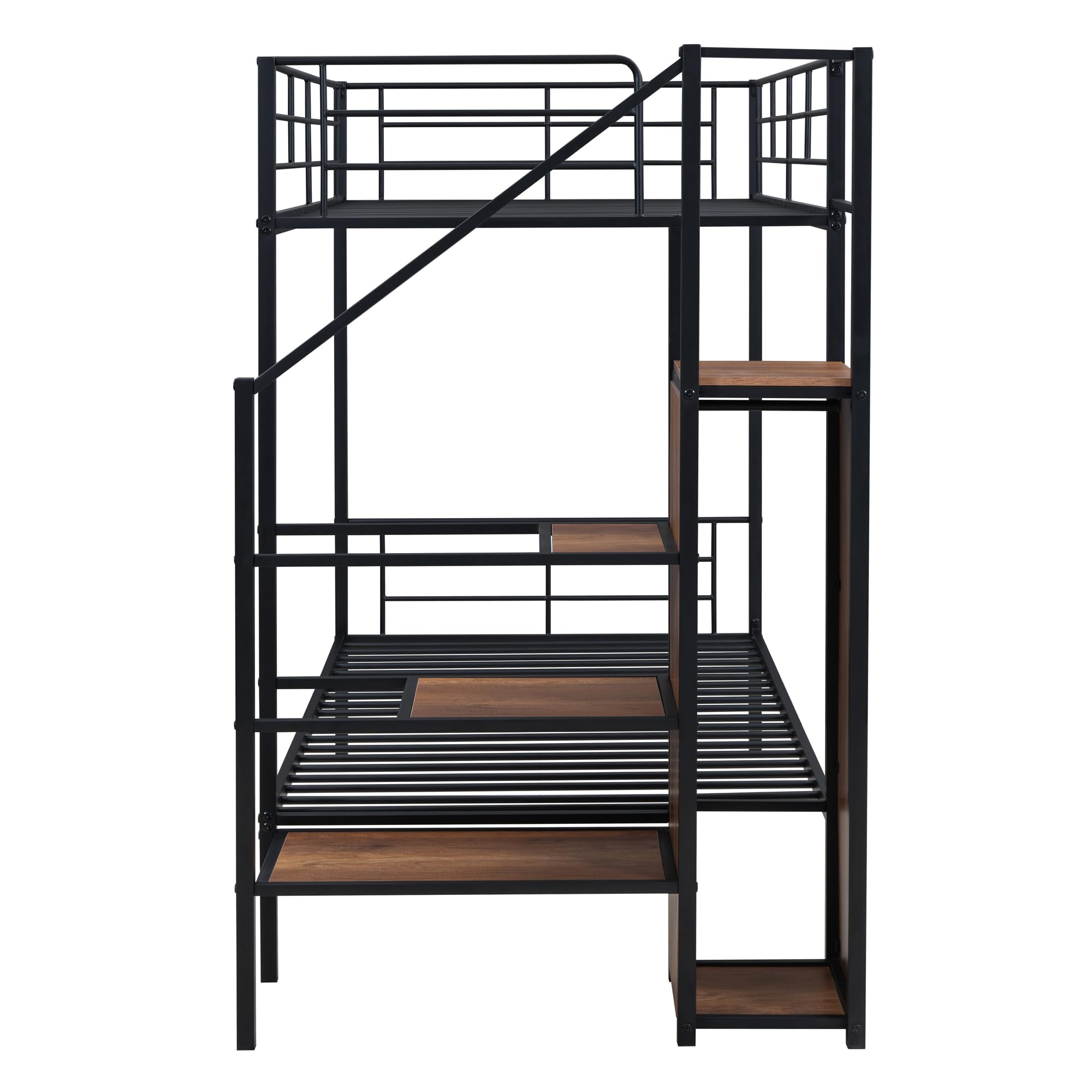 Metal Twin Over Twin Bunk Bed with Lateral Storage Ladder and Wardrobe,for Kids Teens Adults Bedroom Use (Black@Wardrobe-, Twin Over Twin)