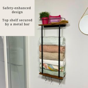 Bel Air Ateliers Premium Bathroom Furniture Towel Storage Rack - Wall Mounted Towel Rack for Bathroom, Durable Metal and Wood Towel Holder for Bathroom Wall, Large Towel Racks, Small Bathroom Storage