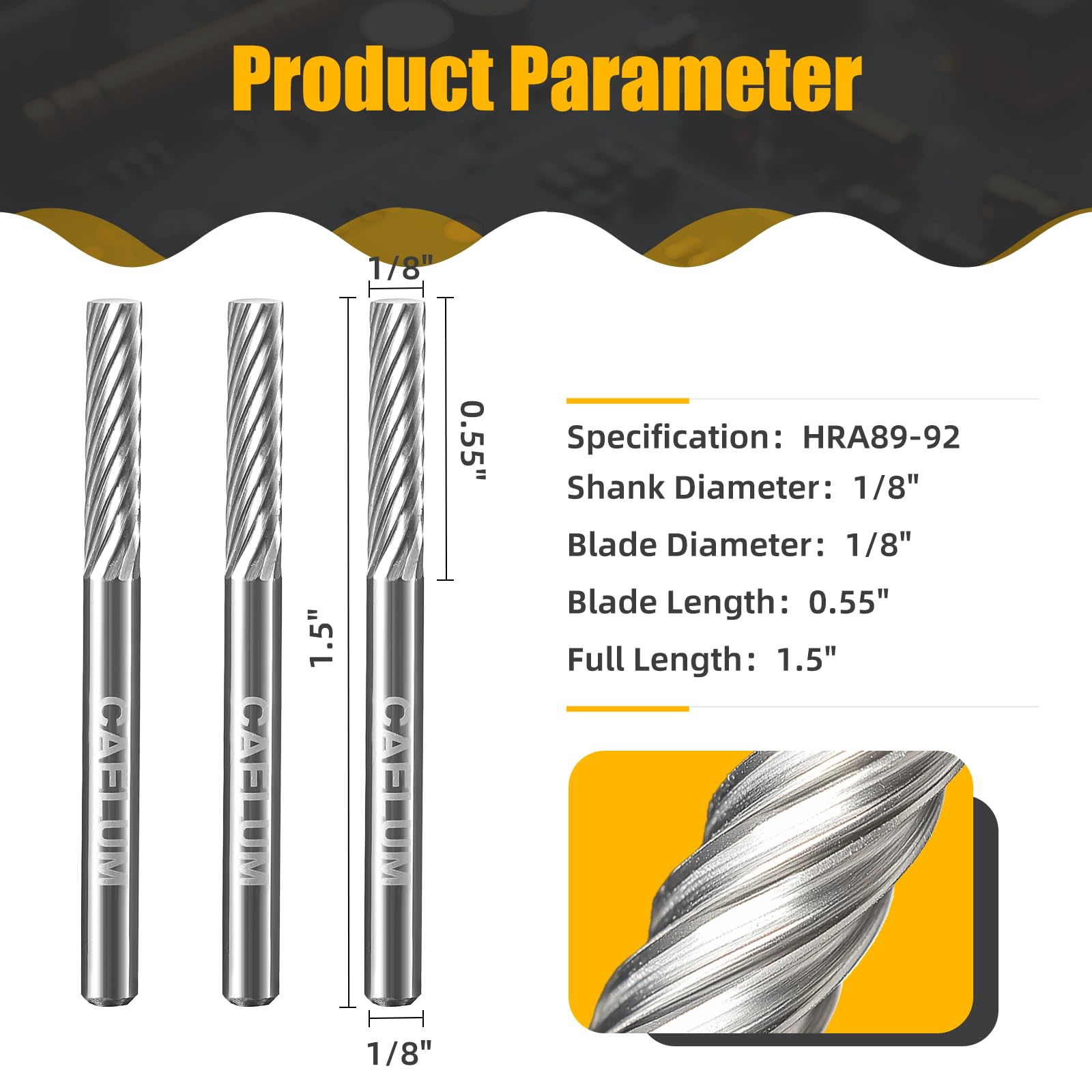 CAELUM Cylinder Tungsten Carbide Cutter, High-Performance Rotary Carving Bit, Metal Grinding Carving Tool Drill Bits, 1/8 in Shank Diameter for Die Grinder Kits, Silver, 3 Pcs