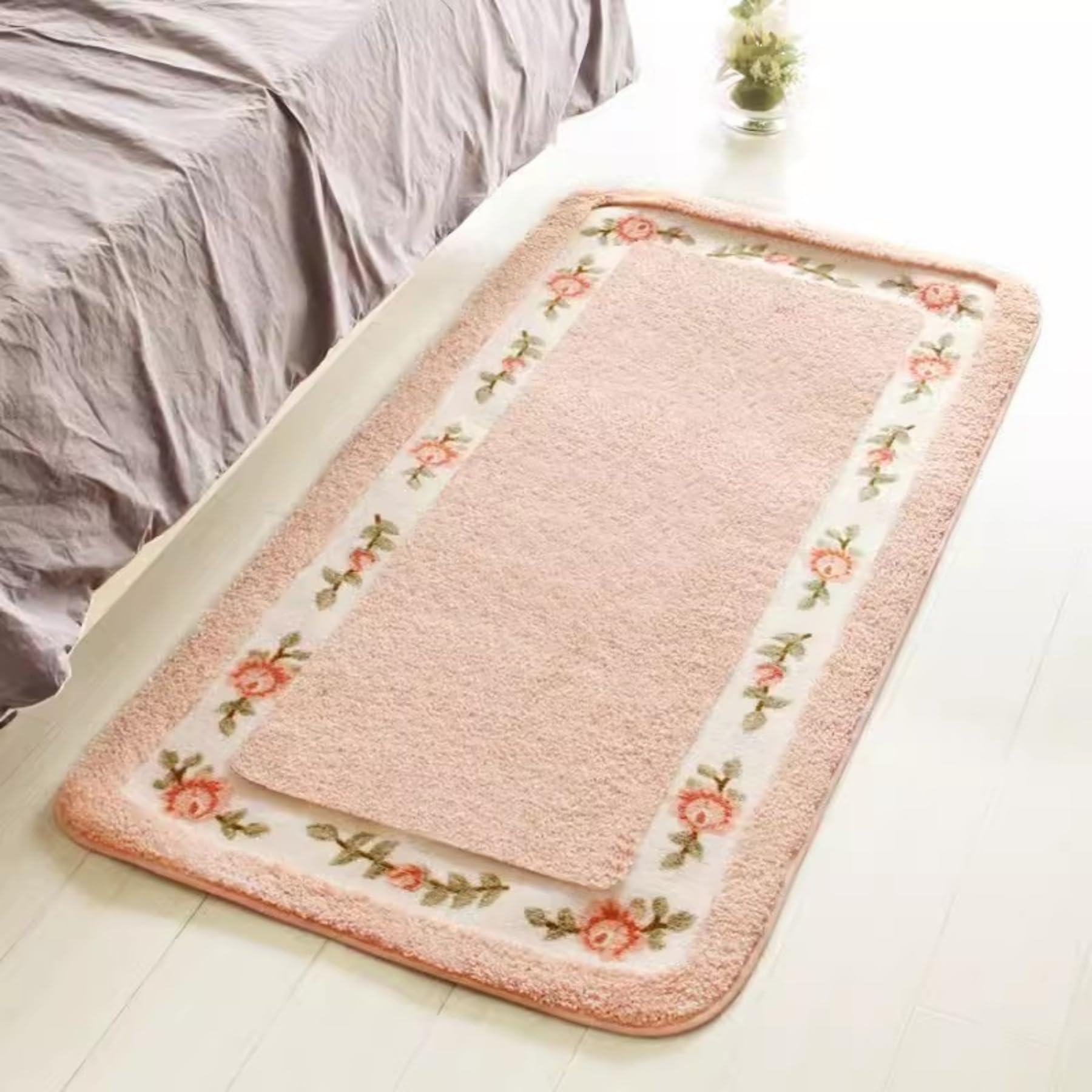 Soft Floral Area Rug Washable Elegant Shabby Rose Rug Non Slip Living Room Floor Rugs Shaggy Carpet for Bedroom (31.5''x47.2'', Pink)